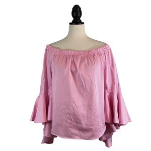 NY&Co Off Shoulder Top Pink White Stripe Flared Bell Sleeve, New w/ Tags, Size S